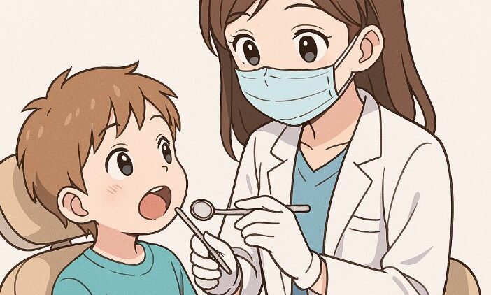 Ankara'da çocuk diş doktoru muayenesini anlatan anime tarzı kadın diş hekimi çizimi