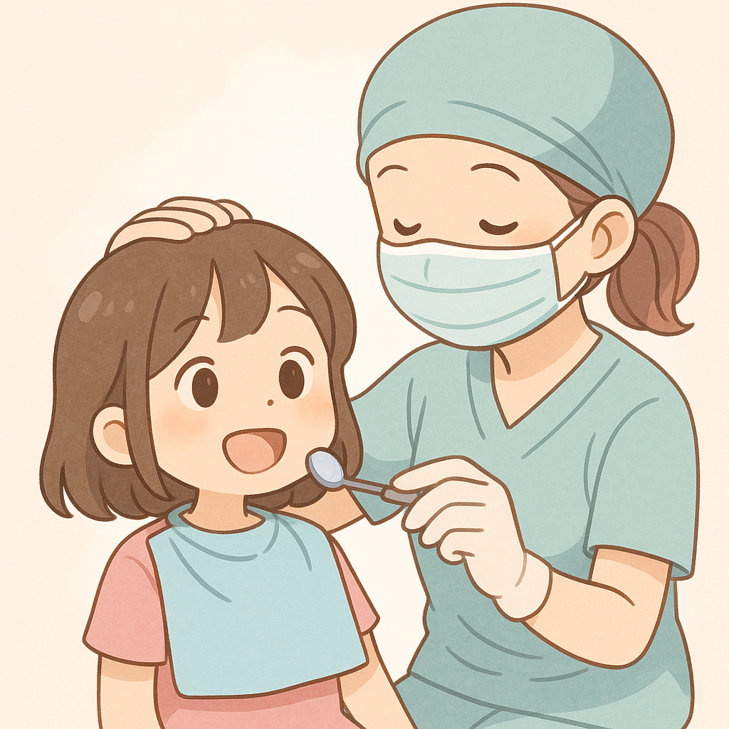 Sedasyon ve genel anestezi arasındaki farkı anlatan çocuk temalı illüstrasyon