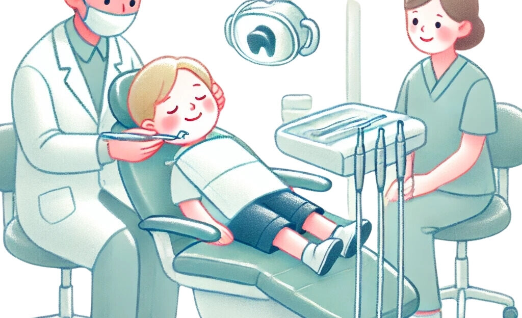 Uyutarak diş tedavisi yapılan bir çocuk için hazırlık sürecini gösteren bir görsel.