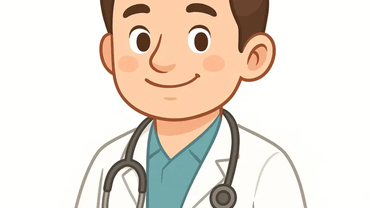 Gülümseyen uzman çocuk diş doktoru, beyaz önlüğüyle kliniğinde küçük bir hastayı karşılıyor.